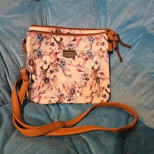 Rosetti Floral Crossbody Bag Purse  Handbag Double Zipper multiple pockets‎